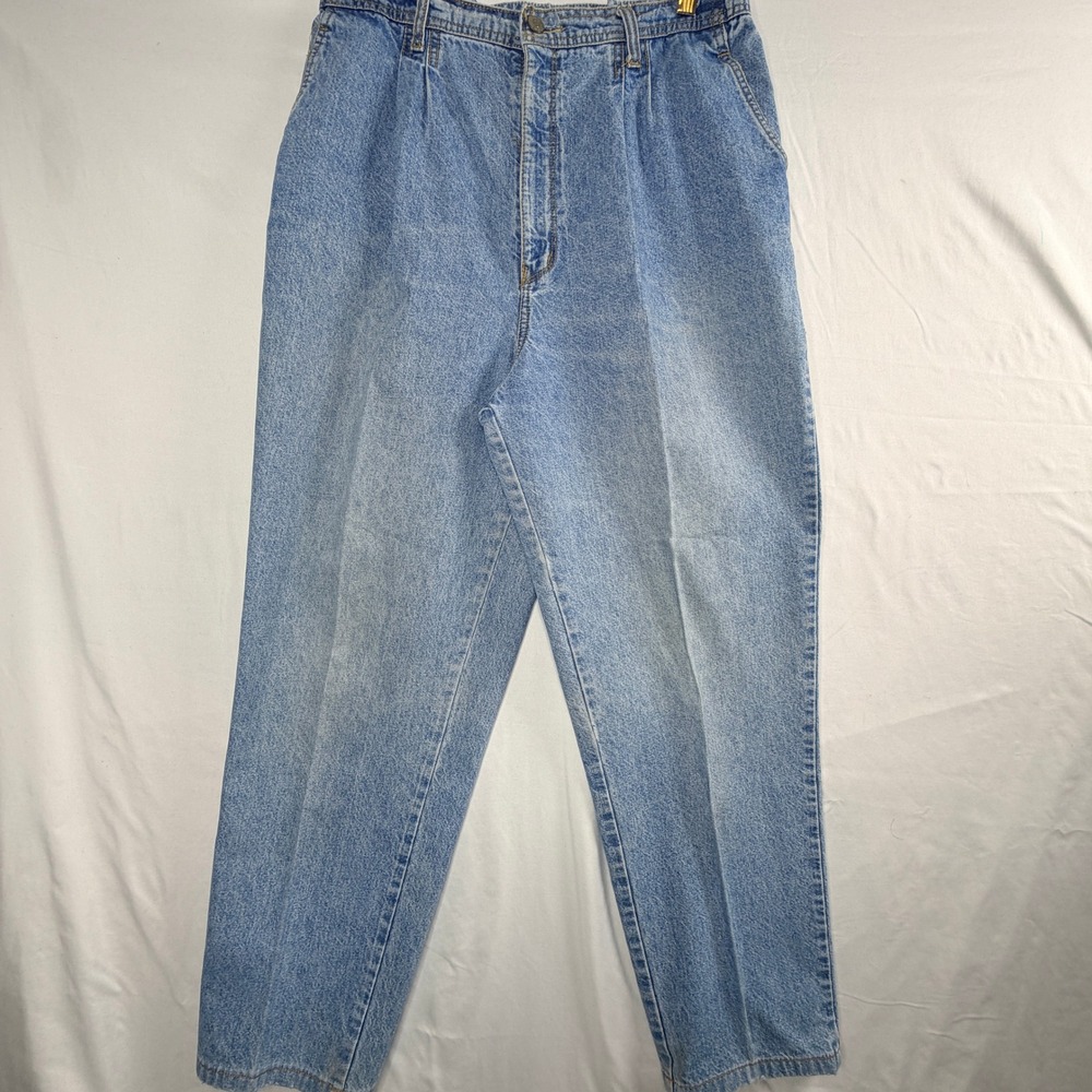 Vintage Seasons Sportswear High Waisted Pleated Tapered Jeans Light Wash 14